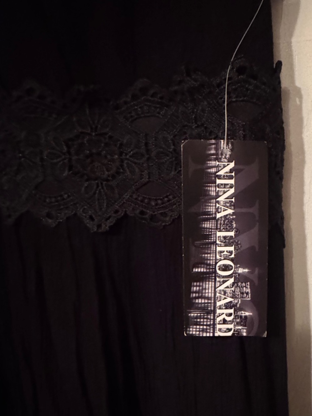 NWT Nina Leonard Sz Medium Black Sleeveless Lace-Waist/Trim V-Neck Maxi Dress - Picture 3 of 13